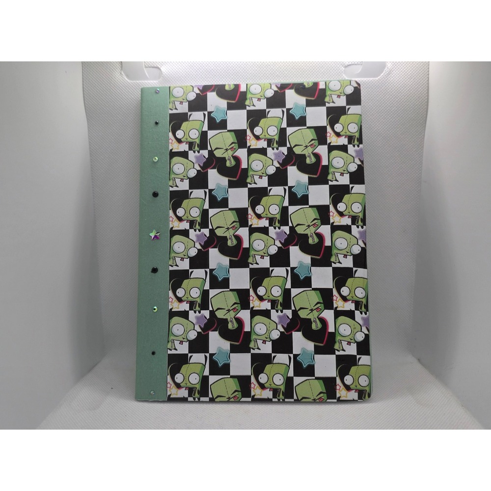Handmade Invader Zim Gir Checkered Lined Notebook Journal Sage Green Paperage